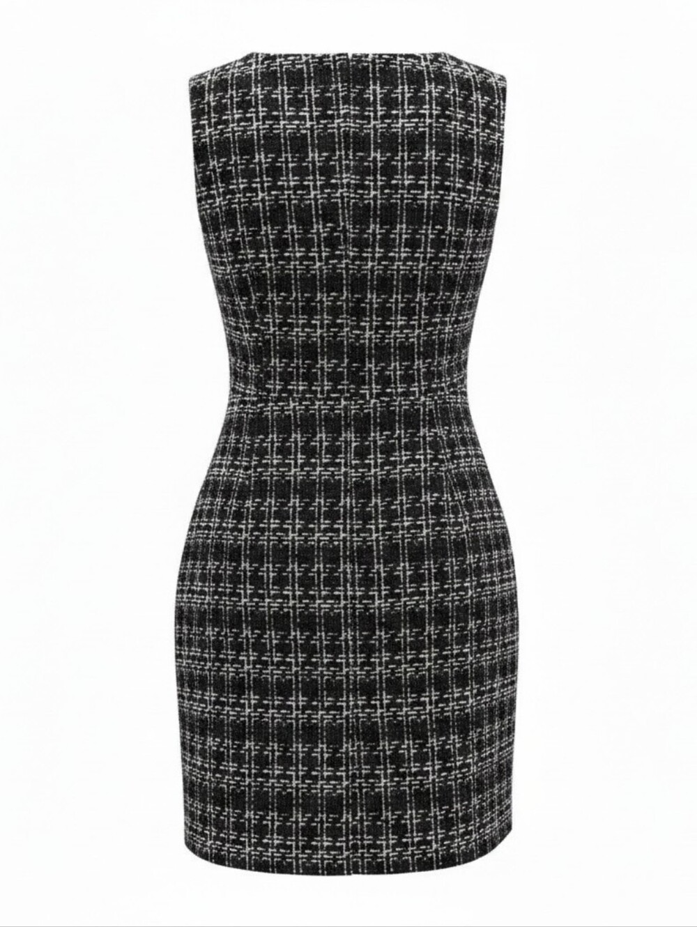 Shein Black and White Sleeveless A-Line Tweed Pattern Dress